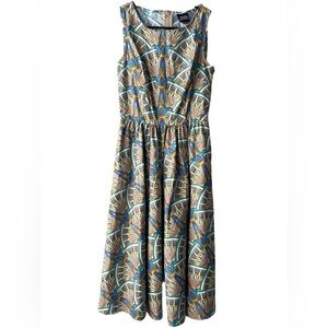 Retroliscious USA Made Fit & Flare Dress XS – Art Deco Print Sleeveless Cotton